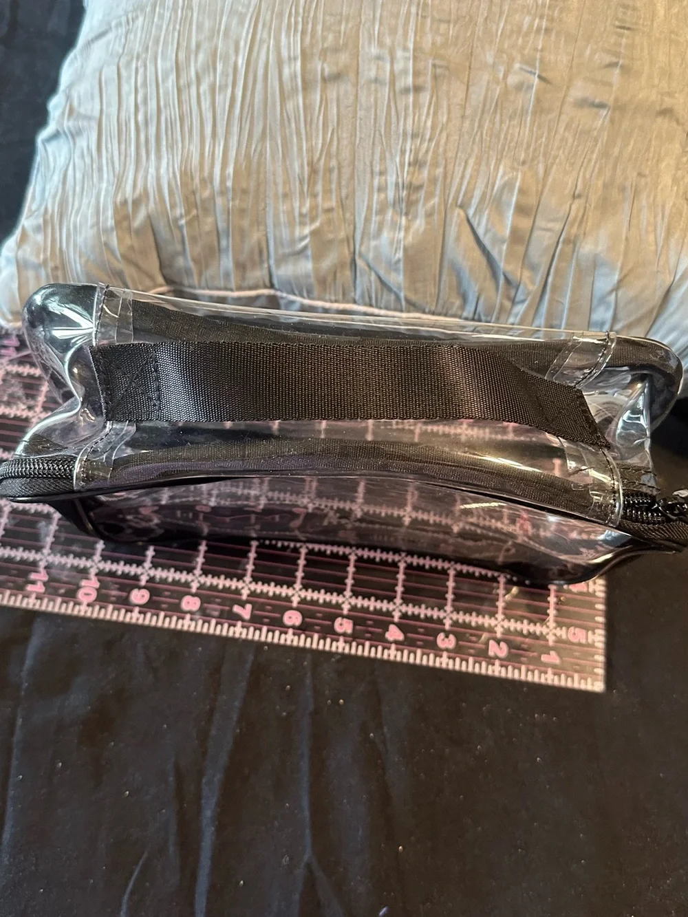 Clear PVC cosmetic/toiletry bag with black trim